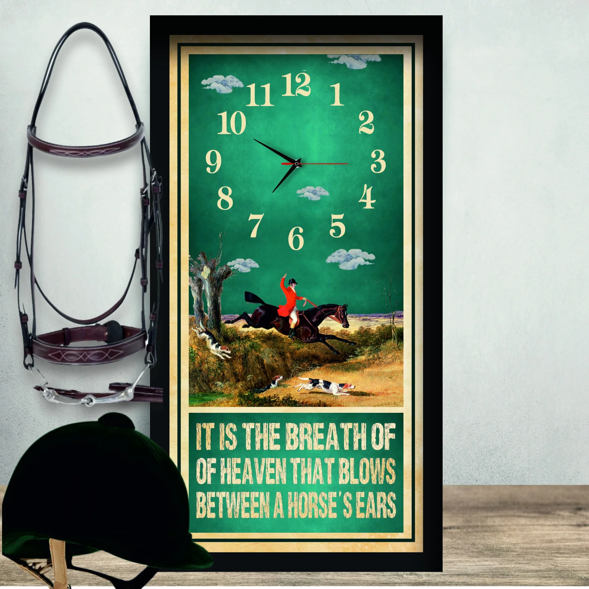 Breath Of Heaven Hunting Clock, black frame, lifestyle shot