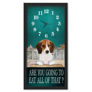 Beagle Dinner Time clock, black frame