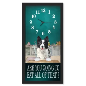 Border Collie Dinner Time clock, black frame