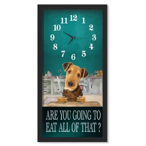 Border Terrier Dinner Time clock, black frame