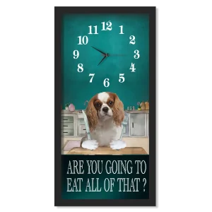 Cavalier King Charles Spaniel Dinner Time clock, black frame