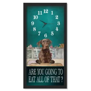 Chocolate Labrador Retriever Dinner Time clock, black frame