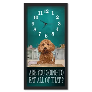 Cockapoo Dinner Time clock, black frame