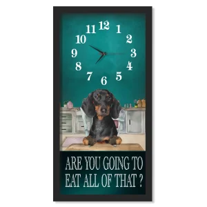 Dachshund Dinner Time clock, black frame
