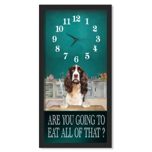 English Springer Spaniel Dinner Time clock, black frame