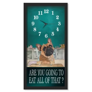 French Bulldog Dinner Time clock, black frame