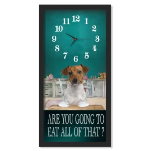 Jack Russell Terrier Dinner Time clock, black frame
