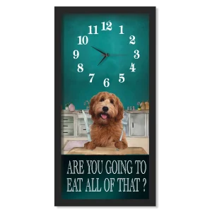 Labradoodle Dinner Time clock, black frame