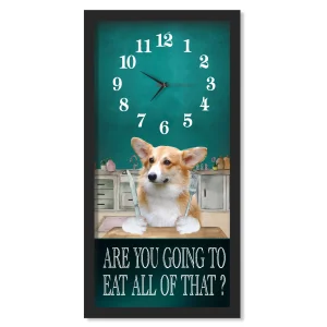 Pembroke Welsh Corgi Dinner Time clock, black frame