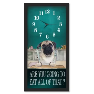 Pug Dinner Time clock, black frame