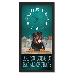 Rottweiler Dinner Time clock, black frame