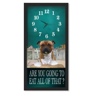 Staffordshire Bull Terrier Dinner Time clock, black frame