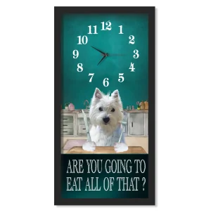 West Highland White Terrier Dinner Time clock, black frame