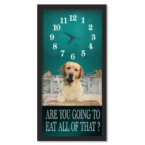 Yellow Labrador Retriever Dinner Time clock, black frame