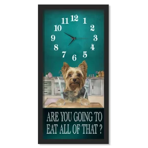 Yorkshire Terrier Dinner Time clock, black frame